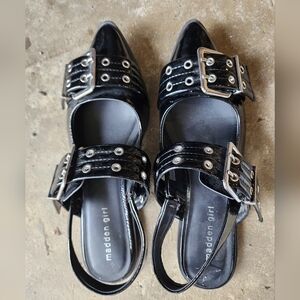 Steve madden madden girl black buckle flats sandals womens sz 9